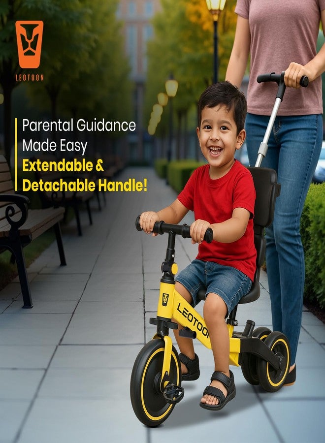 Leotoon 4 in 1 Trot n Roll Tricycle, 3 Mute EVA Wheels, Big Wheel Hub, Steel Frame, Non Slip Tyres, Extendable Push Handle, Convertible to Balance Bike, Yellow, 2 to 6 Years - Image 4